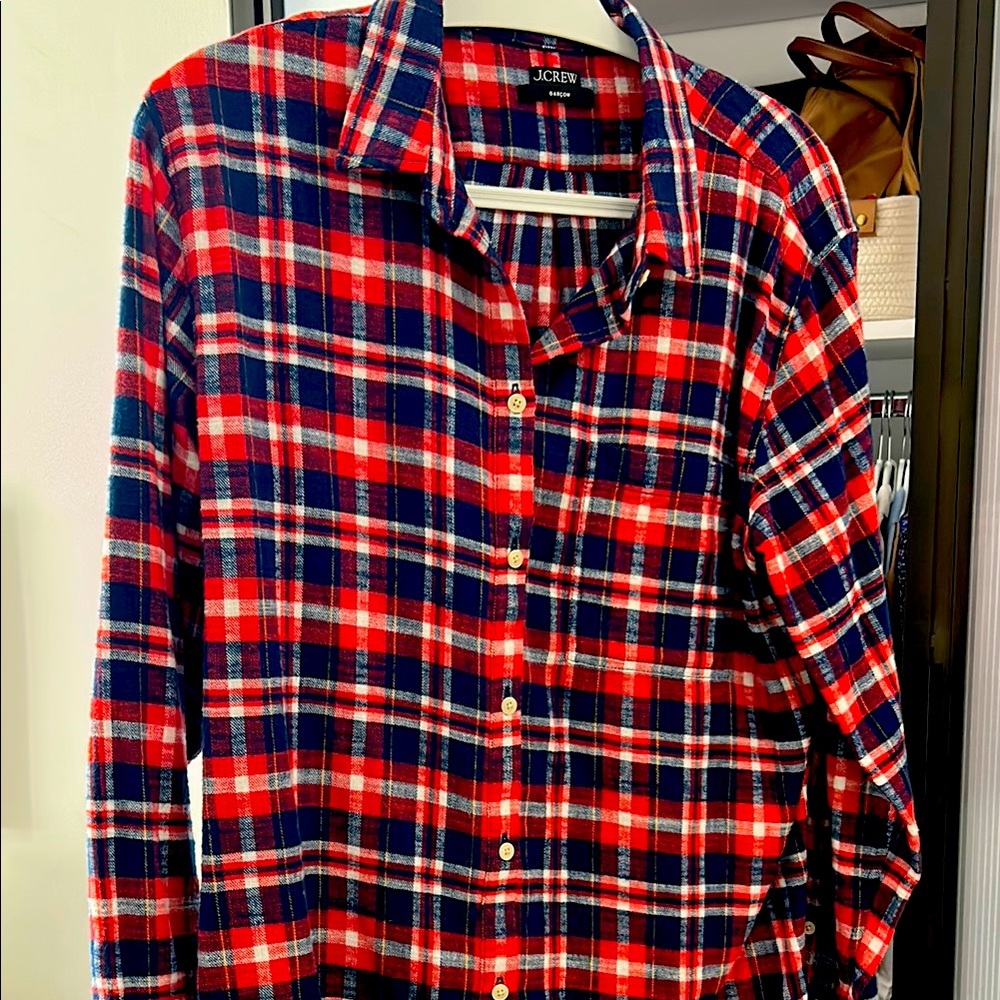 J. Crew Red and Blue Casual Button Down Shirt